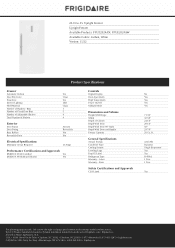 Frigidaire FFUE2024AW Product Specifications Sheet