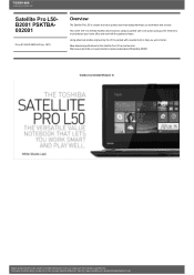 Toshiba Satellite Pro L50 Detailed Specs for Satellite Pro L50 PSKTBA-002001 AU/NZ; English