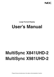 NEC X841UHD-2-PREM Users Manual