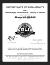 Sharp MX-M356N Buyers Lab Reliability Certified 2018 -