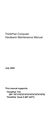 Lenovo ThinkPad T43 Hardware Maintenance Manual (July 2005)