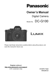 Panasonic LUMIX G100|4K DC-G100 Operating Manual