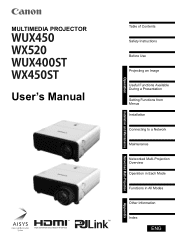 Canon REALiS LCOS WUX450ST MULTIMEDIA PROJECTOR WUX450 WX520 WUX400ST WX450ST Users Manual