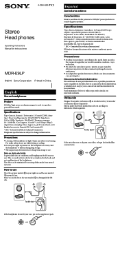 Sony MDR-E9LP Operating Instructions