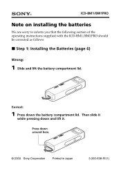 Sony ICD-BM1VTP2 Note on installing the batteries