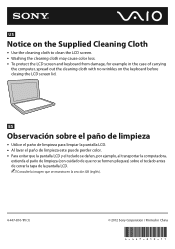 Sony SVS13A2APXS Notice on the Supplied Cleaning Cloth