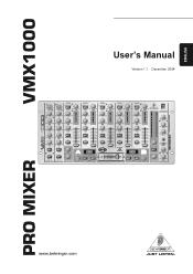 Behringer PRO MIXER VMX1000 Manual