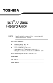 Toshiba Tecra A7 Resource Guide for Tecra A7