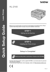 Brother International HL-2140 Quick Setup Guide - English