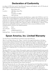 Epson PowerLite 4200W Warranty Statement