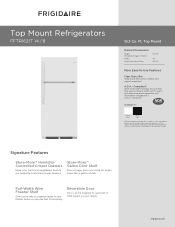 Frigidaire FFTR1621TB Product Specifications Sheet