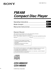 Sony CDX-M8800 Operating Instructions