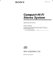Sony MHC-G202 Primary User Manual