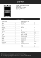 Frigidaire PCWD3080AF Product Specifications Sheet