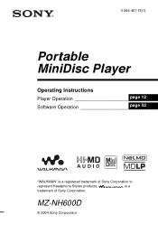 Sony MZNH600D Operating Instructions