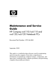 HP nx6120 HP Compaq nx6110, nc6110, nx6120 and nc6120 Notebook PCs - Maintenance and Service Guide