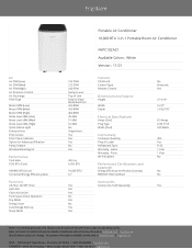 Frigidaire FHPC102AC1 Product Specifications Sheet