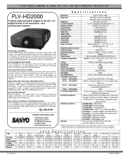 Sanyo PLV-HD2000 Print Specs