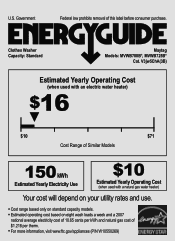 Maytag MVWB700BW Energy Guide