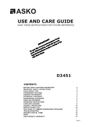 Asko D3451 User manual D3451 Use & Care Guide EN