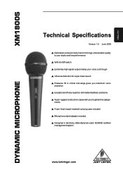 Behringer ULTRAVOICE XM1800S Specifications Sheet