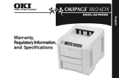 Oki OKIPAGE18n Warranty Booklet for the OKIPAGE 18, 24 Series