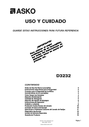 Asko D3232 User manual D3232 Use & Care Guide ES (Spanish UCG 2+1 Warranty)