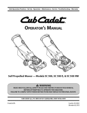 Cub Cadet SC 500 Z Self Propelled Lawn Mower Operators Maintenance Manual CD