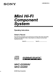 Sony MHC-GS200 Operating Instructions