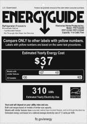Frigidaire FFET1222UV Energy Guide