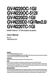 Gigabyte GV-N220TC-1GI Manual