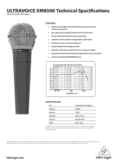 Behringer ULTRAVOICE XM8500 Specifications Sheet