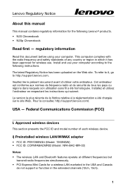 Lenovo N20 Chromebook Lenovo Regulatory Notice (United States & Canada) - Lenovo N20, N20p Chromebook