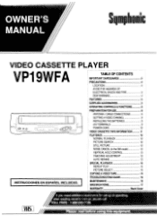 Symphonic VP19WFA Owner's Manual