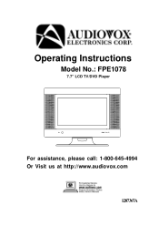 Audiovox FPE1078 Operating Instructions