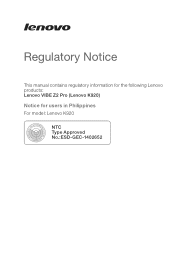 Lenovo VIBE Z2 Pro Lenovo VIBE Z2 Pro Regulatory Notice (Philippines)
