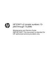 HP ENVY x2 - 13-j020ca HP ENVY x2 (model numbers 13- j000 through 13-j099) Maintenance and Service Guide