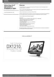 Toshiba PQQ09A-01T00H Detailed Specs for All In One DX1210 PQQ09A-01T00H AU/NZ; English