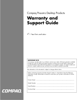 HP Presario SR1100 Compaq Presario Desktop Products  Warranty and Support Guide