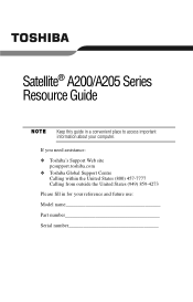 Toshiba Satellite A215-S5807 Resource Guide for Satellite A200/A205