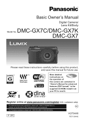 Panasonic DMC-GX7KK DMCGX7 User Guide