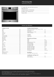 Frigidaire PCWS3080AF Product Specifications Sheet