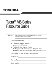 Toshiba Tecra M6-EZ6612 Resource Guide for Tecra M6