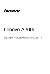 Lenovo A269i (English) Important Product Information Guide - Lenovo A269i Smartphone