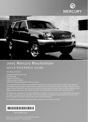 2005 Mercury Mountaineer Quick Reference Guide 1st Printing